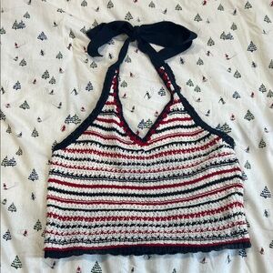 moon & madison Navy and White Striped Halter Tank Top